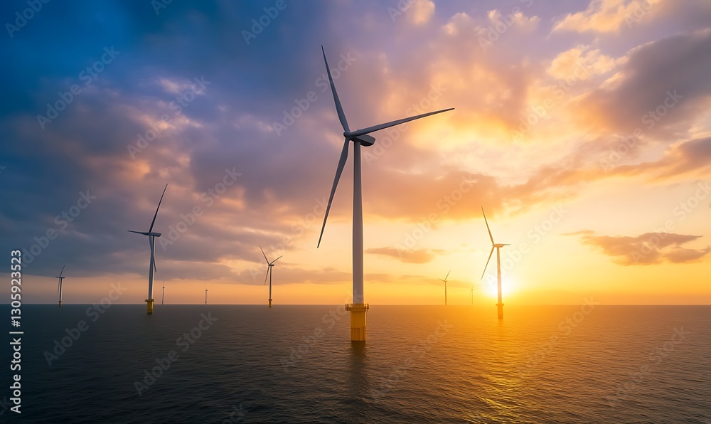 Fototapete ahmadwahyuutomo776@gmail.com futuristic offshore wind turbine farm in a deep ocean setting, showcasi