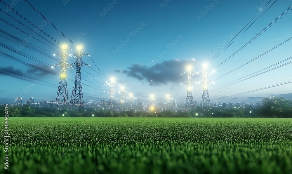 Poster ahmadwahyuutomo776@gmail.com Futuristic smart city concept powered by AI and renewable energy technologies in a visually striking image.