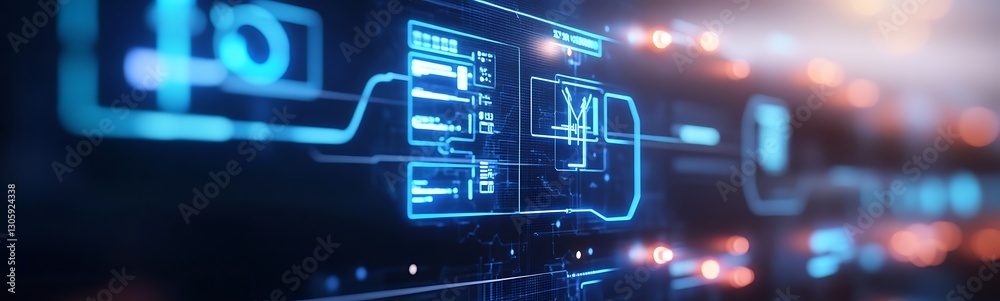 Poster ahmadwahyuutomo776@gmail.com Futuristic smart energy grid concept featuring a holographic user interface for innovative technology applications.