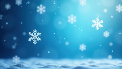 Naklejka premium Festive Winter Wonderland Scene Falling Snowflakes on a Snowy Ground Blue Background