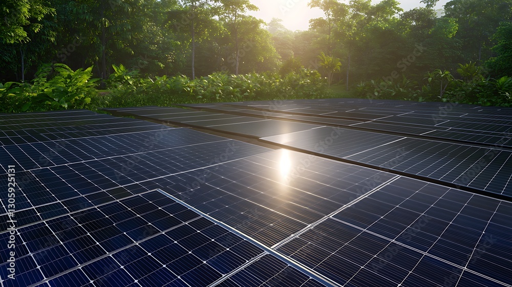 Poster ahmadwahyuutomo776@gmail.com futuristic solar farm featuring vast solar panels reflecting sunlight i