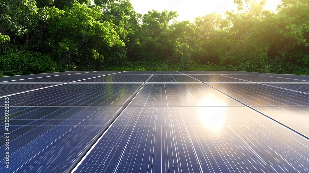 Poster ahmadwahyuutomo776@gmail.com futuristic solar farm showcasing vast solar panels reflecting sunlight 