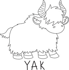 shaggy cute yak with horns with text below hand written
