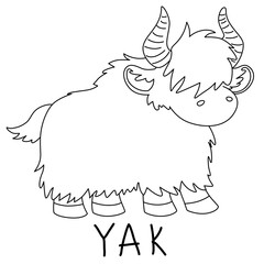 shaggy cute yak with horns with text below hand written