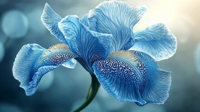 Stunning Blue Iris Flower Delicate Petals and Vibrant Colors in Botanical Close Up of Natures Beauty