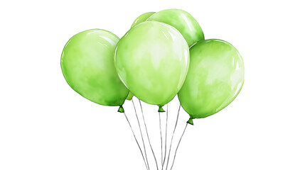 A bunch of green balloons are tied together