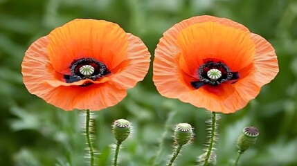 Obraz premium Stunning Closeup of Two Vibrant Orange Poppies in Bloom