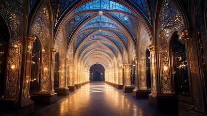 Fototapeta premium Illuminated Glass Archway of Elegance