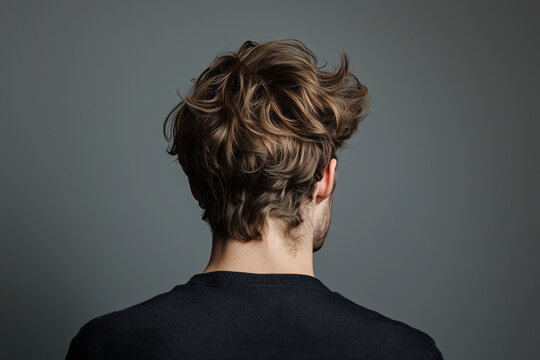 Men with healthy messy hair back view. Best for photography model shampoo product