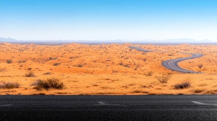 Naklejka premium Desert Highway Winding Road Through Sun Baked Dunes Arizona Landscape