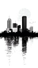 Cityscape Reflection Moonlit