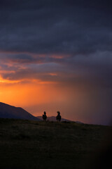 Western Cowboy Mountain Horse Cowgirl Silhouette 