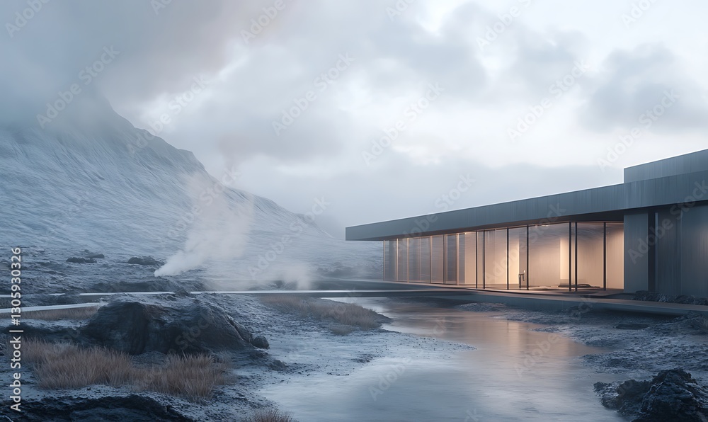 Poster ahmadwahyuutomo776@gmail.com a geothermal power plant with steam rising, showcasing renewable energy