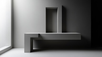 Obraz premium A white bench is positioned in a room featuring a window.