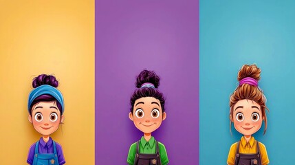Naklejka premium Happy Cartoon Teacher Avatars Diverse Girls Education Illustration