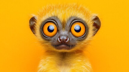 Cute lemur portrait, yellow background, studio shot, advertising