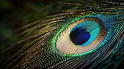 Obraz premium Peacock Feather Eye Close-up Shimmers with Blue, Green, and Gold