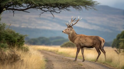 Fototapeta premium Majestic Stag in the Wild: A Serene Moment in Nature