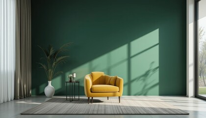 Stylish yellow chair modern room interior design bright environment contemporary viewpoint