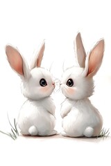 Fototapeta premium Cute rabbits kissing, digital art, love, children's book
