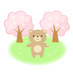 桜とかわいいクマのイラスト