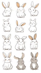 Cute rabbits, various poses, digital art