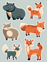 set of cartoon animals stickers.