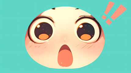Surprised animated character with large expressive eyes and a shocked expression on a bright background
