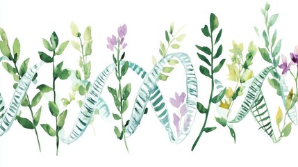 An Artistic Representation of DNA Strands Merging with Healing Plant Extracts in a Vibrant and Organic Style, Perfect for Medicinal and Botanical Themes