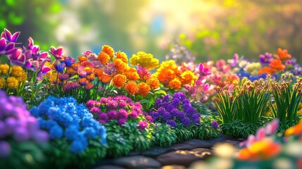 Obraz premium Beautiful garden with colorful flowers.