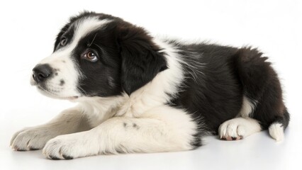 Adorable Black and White Puppy, Thoughtful Pose, Fashion Photography, Pet Portrait, Dog Photo