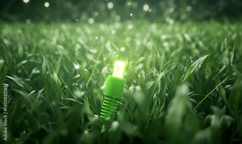 Poster ahmadwahyuutomo776@gmail.com An image of a glowing green energy plug emerging from vibrant greenery.