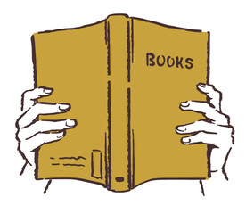 本を開く手のイラスト。手と本。ベクターイラスト素材。