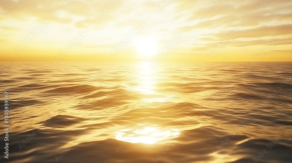 Poster ahmadwahyuutomo776@gmail.com A serene sunrise over a calm ocean with soft waves reflecting golden hues.