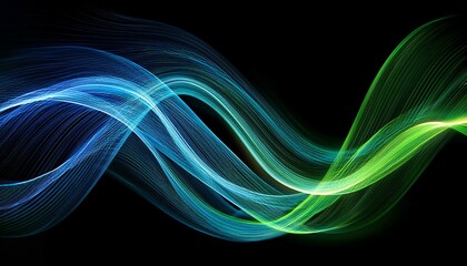 vector abstract light lines wavy flowing dynamic in blue green colors isolated on black background for concept of ai technology digital communication 5g science music