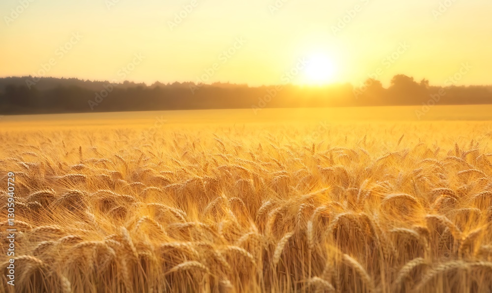 Poster ahmadwahyuutomo776@gmail.com Golden wheat field at sunrise with soft wind creating a serene landscape.