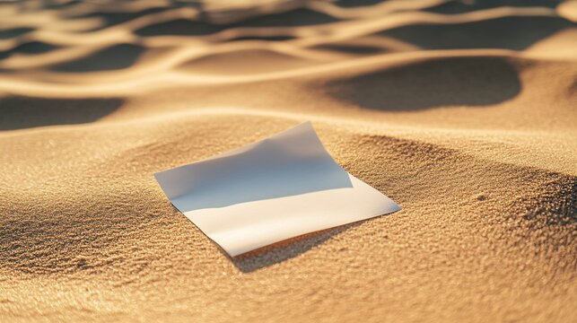 A plain white sheet of paper on golden dunes, conveying themes of expression, creativity, and lost communication