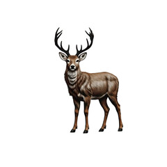 Fototapeta premium Deer isolated on a white background, showcasing its graceful stance and antlers. Ideal for wildlife illustrations, nature-themed designs, educational materials, and artistic projects.