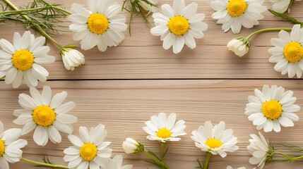 Obraz premium Beautiful Daisies on Wooden Background Floral Arrangement