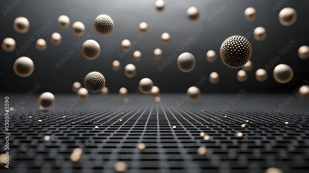 Leinwandbilder captivating abstract composition featuring a grid like arrangement of metallic magnetic spheres floa