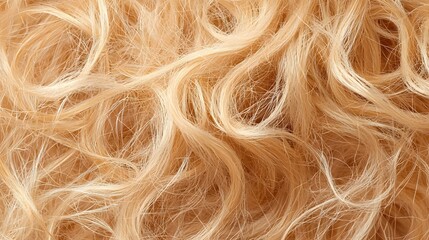 Naklejka premium Captivating Curls An Intricate Study of Luminous Frizzy Hair with Alluring Light Reflections This close up image showcases the mesmerizing texture and dynamic patterns of golden wispy hair strands