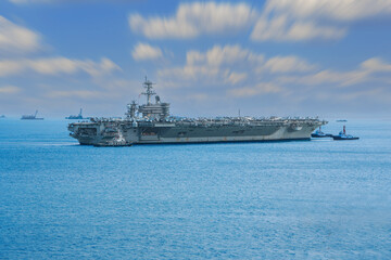 Nuclear war ship, Navy ship, Military navy. nuclear carrier running in the ocean. Military navy...