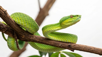 Obraz premium Green Tree Viper Branch Photography: Stunning Images of Green Tree Vipers in Nature