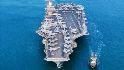 Nuclear war ship, Navy ship, Military navy. nuclear carrier running in the ocean. Military navy...