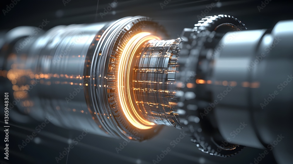 Poster close up view of a glowing electromagnetic coil tightly wound around a metallic core creating an ind