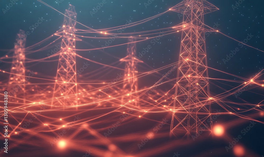 Poster High-tech smart grid concept image showcasing interconnected renewable energy solutions.