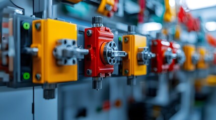 Close up view of magnetic clasps securing heavy metal components on an automated industrial assembly line in a modern factory setting
