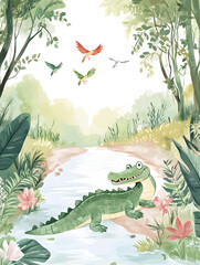A small river in the forest with crocodile.