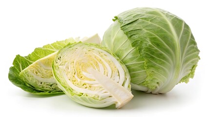 Fototapeta premium Isolated Cabbage, Vegetable Photography, Fresh Cabbage, Green Cabbage, Food Photography Background, High-Resolution Cabbage Image