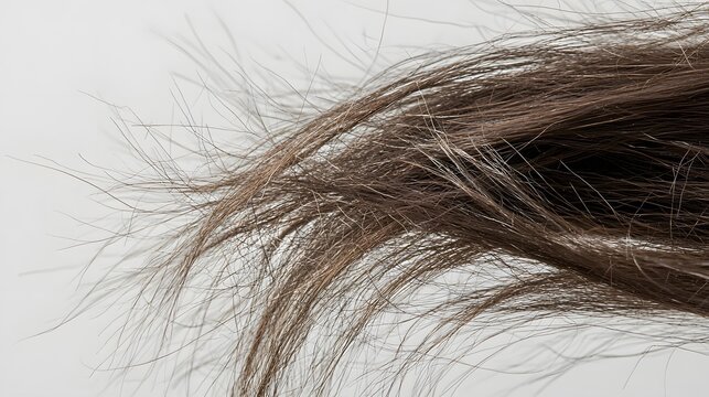 Closeup of dry brittle hair showing signs of damage and breakage from excessive heat styling  The image highlights the textural details and patterns of the damaged hair strands